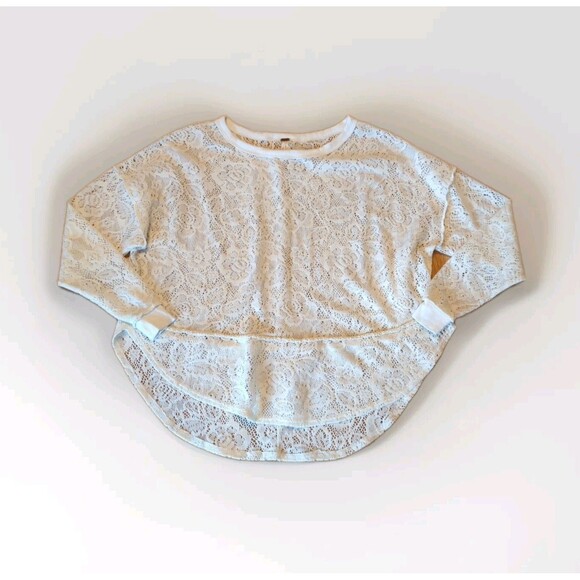 Free People Ivory Not Cold in This Pullover Top Womens XS Lace Semi Sheer Boho - Picture 1 of 7